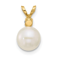 14k 7-7.5mm White Round Freshwater Cultured Pearl and .09SA Sapphire Pendant