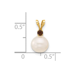14k 7-7.5mm White Round Freshwater Cultured Pearl and .09SQ Smoky Quartz Pendant