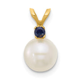14k 7-7.5mm White Round Freshwater Cultured Pearl and .09SA Sapphire Pendant