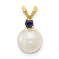 14k 7-7.5mm White Round Freshwater Cultured Pearl and .09SA Sapphire Pendant