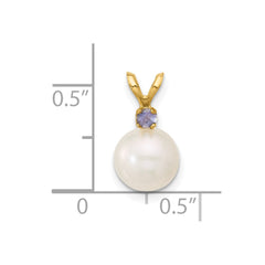 14k 7-7.5mm White Round Freshwater Cultured Pearl and .07TZ Tanzanite Pendant