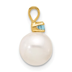 14k 8-8.5mm White Round Freshwater Cultured Pearl and .09BT Blue Topaz Pendant