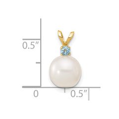 14k 8-8.5mm White Round Freshwater Cultured Pearl and .09BT Blue Topaz Pendant