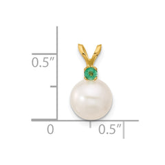 14k8-8.5mm White Round Freshwater Cultured Pearl and .09EM Emerald Pendant