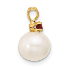 14k 8-8.5mm White Round Freshwater Cultured Pearl and .09GA Garnet Pendant