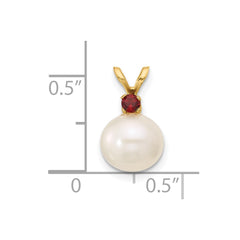 14k 8-8.5mm White Round Freshwater Cultured Pearl and .09GA Garnet Pendant
