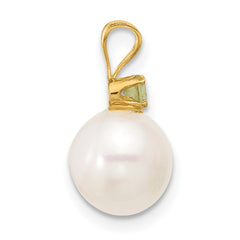 14k 8-8.5mm White Round Freshwater Cultured Pearl and .07PE Peridot Pendant