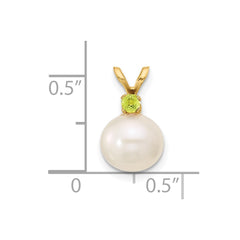 14k 8-8.5mm White Round Freshwater Cultured Pearl and .07PE Peridot Pendant