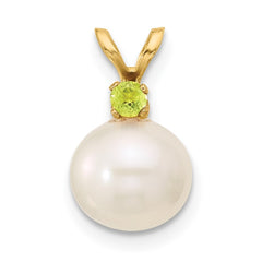 14k 8-8.5mm White Round Freshwater Cultured Pearl and .07PE Peridot Pendant