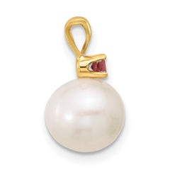 14k 8-8.5mm White Round Freshwater Cultured Pearl and .07PT Peridot Pendant