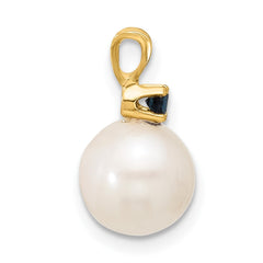 14k 8-8.5mm White Round Freshwater Cultured Pearl and .09SA Sapphire Pendant
