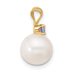 14k 8-8.5mm White Round Freshwater Cultured Pearl and .07TZ Tanzanite Pendant