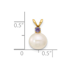 14k 8-8.5mm White Round Freshwater Cultured Pearl and .07TZ Tanzanite Pendant