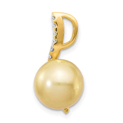 14k 10-11mm Round Golden South Sea Saltwater Cultured Pearl and .125 Carat Diamond Pendant