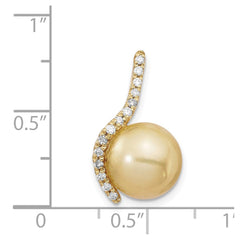 14k 10-11mm Round Golden South Sea Saltwater Cultured Pearl and .125 Carat Diamond Pendant