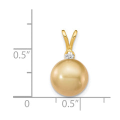 14k 9-10mm Round Golden South Sea Saltwater Cultured Pearl and .05 Carat Diamond Pendant