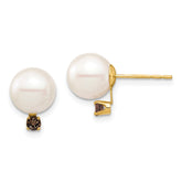14k 8-8.5mm White Round Freshwater Cultured Pearl and .18SQ Smoky Quartz Post Earring