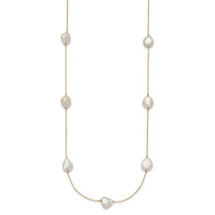 14k 10-11mm White Keshi Freshwater Cultured Pearl 7-Station 20 inch Necklace