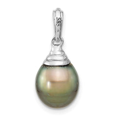14k White Gold 9-10mm Black Teardrop Tahitian Saltwater Cultured Pearl Pendant - 2