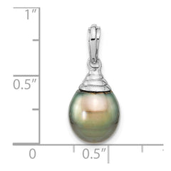 14k White Gold 9-10mm Black Teardrop Tahitian Saltwater Cultured Pearl Pendant - 2