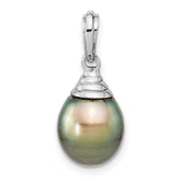 14k White Gold 9-10mm Black Teardrop Tahitian Saltwater Cultured Pearl Pendant - 2