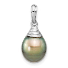 14k White Gold 9-10mm Black Teardrop Tahitian Saltwater Cultured Pearl Pendant - 2