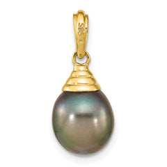 14k 9-10mm Black Teardrop Tahitian Saltwater Cultured Pearl Pendant