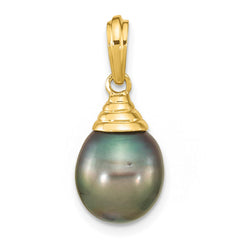 14k 9-10mm Black Teardrop Tahitian Saltwater Cultured Pearl Pendant