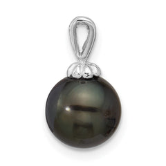 14k White Gold 8-9mm Round Black Tahitian Saltwater Cultured Pearl Pendant