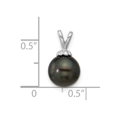 14k White Gold 8-9mm Round Black Tahitian Saltwater Cultured Pearl Pendant
