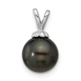 14k White Gold 8-9mm Round Black Tahitian Saltwater Cultured Pearl Pendant