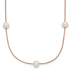 14k Rose Gold 5-6mm White Near-Round Freshwater Cultured Pearl 9-Station 18 inch Necklace