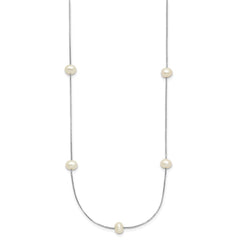 14k White Gold 5-6mm White Near-Round Freshwater Cultured Pearl 9-Station 18 inch Necklace