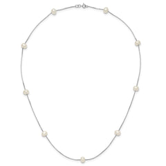 14k White Gold 5-6mm White Near-Round Freshwater Cultured Pearl 9-Station 18 inch Necklace