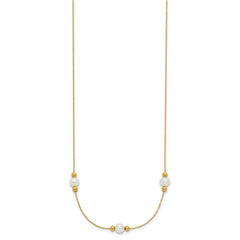 14K Polished White Round Freshwater Cultured Pearl and Bead 3-Station 16 inch Necklace Plus 2 inch Extender