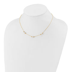 14K Polished White Round Freshwater Cultured Pearl and Bead 3-Station 16 inch Necklace Plus 2 inch Extender