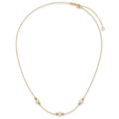 14K Polished White Round Freshwater Cultured Pearl and Bead 3-Station 16 inch Necklace Plus 2 inch Extender