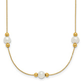 14K Polished White Round Freshwater Cultured Pearl and Bead 3-Station 16 inch Necklace Plus 2 inch Extender
