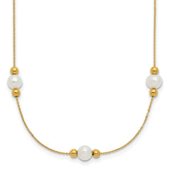 14K Polished White Round Freshwater Cultured Pearl and Bead 3-Station 16 inch Necklace Plus 2 inch Extender
