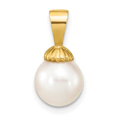 14K 8-9mm White Round Freshwater Pearl Pendant