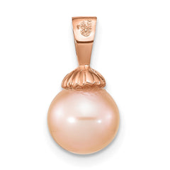 14k Rose Gold 8-9mm Pink Round Freshwater Cultured Pearl Pendant