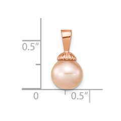 14k Rose Gold 8-9mm Pink Round Freshwater Cultured Pearl Pendant