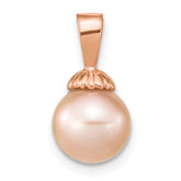 14k Rose Gold 8-9mm Pink Round Freshwater Cultured Pearl Pendant