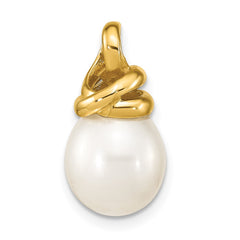 14K 9-10mm White Rice Freshwater Cultured Pearl Pendant