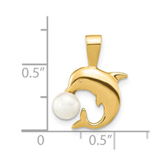 14k 5-6mm White Button Freshwater Cultured Pearl Dolphin Pendant