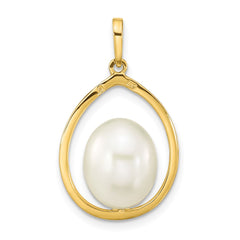 14k 9-10mm White Rice Freshwater Cultured Pearl Teardrop Pendant