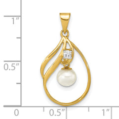 14k 5-6mm White Round Freshwater Cultured Pearl and .05 Carat Diamond Pendant