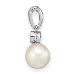 14k White Gold 6-7mm Round White Akoya Saltwater Cultured Pearl and .05 Carat Diamond Pendant