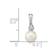14k White Gold 6-7mm Round White Akoya Saltwater Cultured Pearl and .05 Carat Diamond Pendant