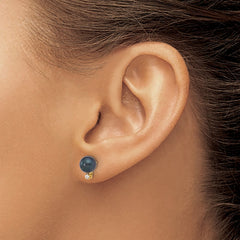 14k 6-7mm Black Round Akoya Saltwater Cultured Pearl and .06 Carat Diamond Post Earrings